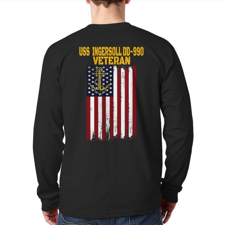 Uss Ingersoll Dd-990 Warship Veterans Day Father's Day Dad Back Print Long Sleeve T-shirt