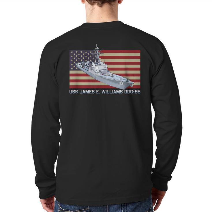 Uss James E Williams Ddg-95 Ship Diagram American Flag Back Print Long Sleeve T-shirt
