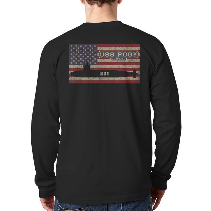 Uss Pogy Ssn-647 Nuclear Submarine Usa Flag Back Print Long Sleeve T-shirt