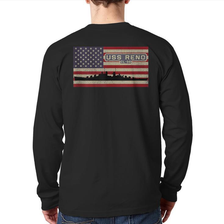 Uss Reno Cl-96 Ww2 Cruiser Ship American Flag Back Print Long Sleeve T-shirt