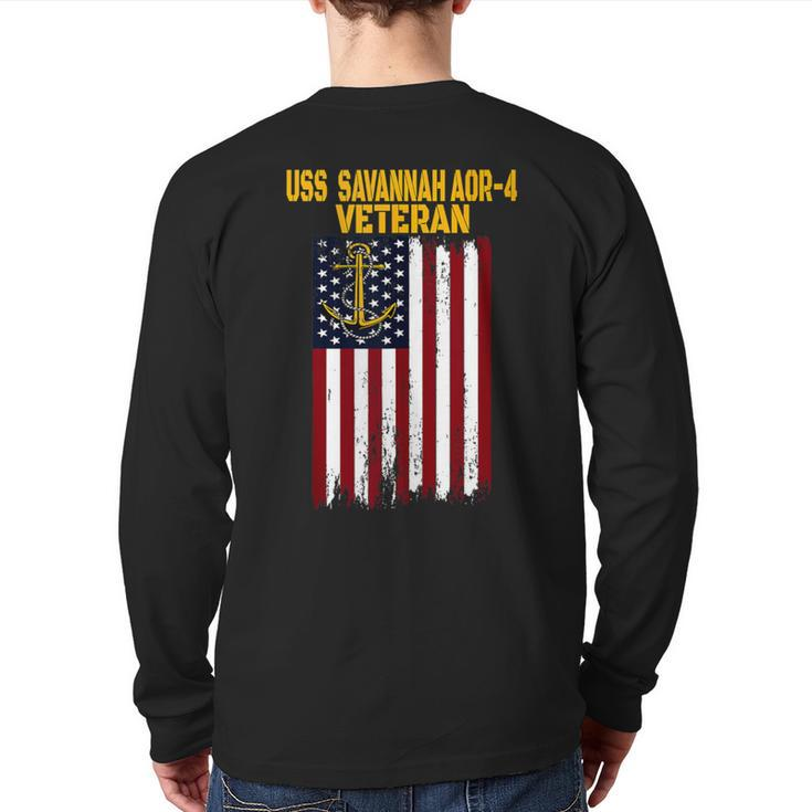 Uss Savannah Aor-4 Replenishment Oiler Ship Veterans Day Back Print Long Sleeve T-shirt