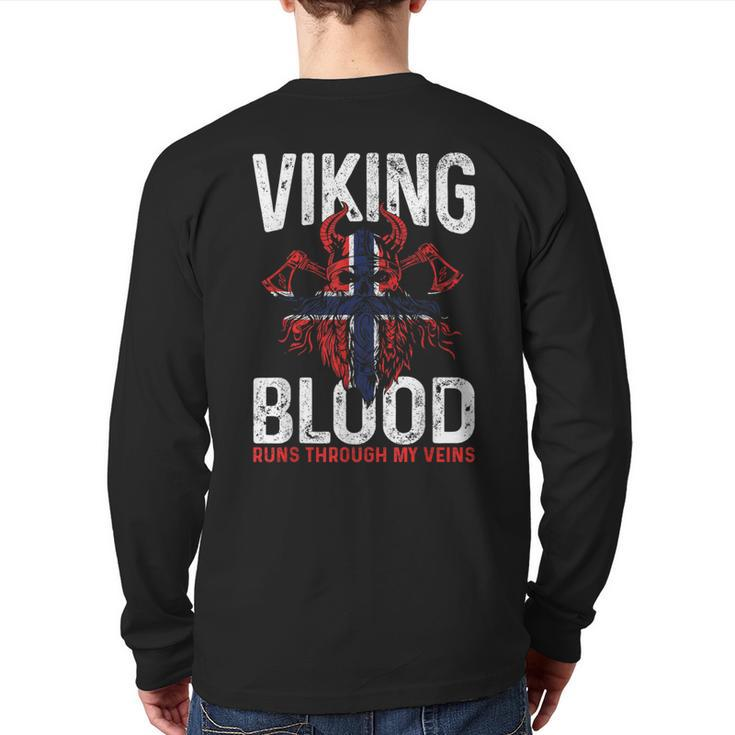 Viking Blood Runs Through My Veins Norwegian Roots Pride Back Print Long Sleeve T-shirt