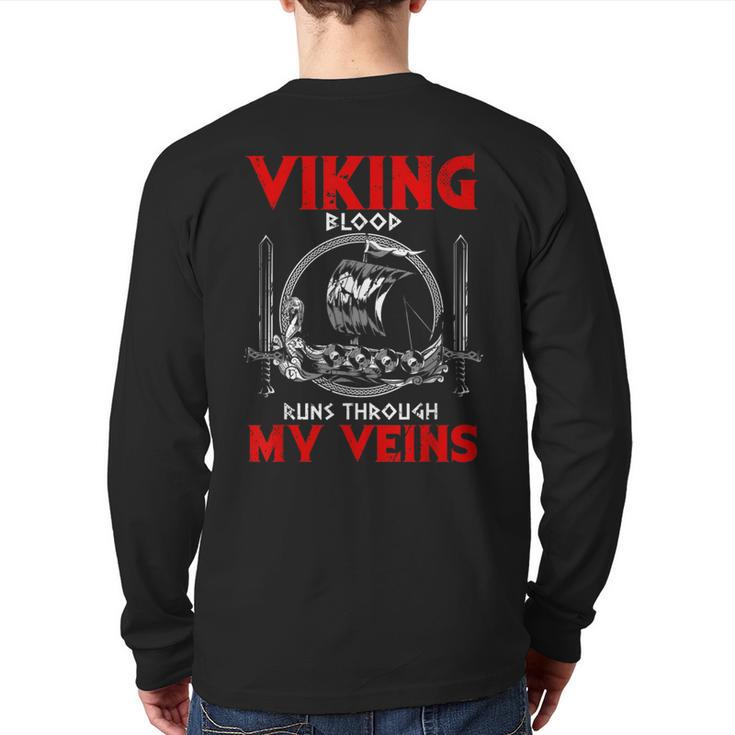Viking Blood Runs Through My Veins Viking Odin Back Print Long Sleeve T-shirt