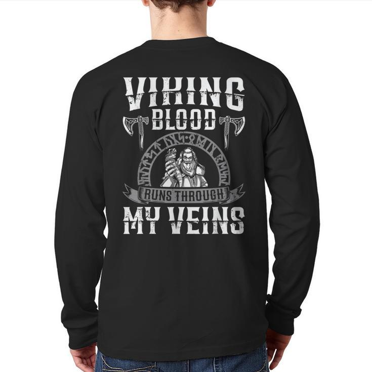 Viking Blood Runs Through My Veins Us Independence Day Ax Back Print Long Sleeve T-shirt