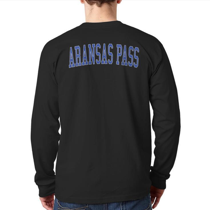 Vintage Aransas Pass Tx Distressed Blue Varsity Style Back Print Long Sleeve T-shirt