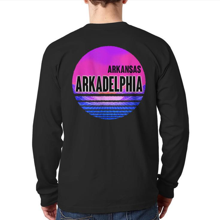 Vintage Arkadelphia Vaporwave Arkansas Back Print Long Sleeve T-shirt
