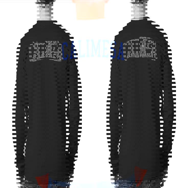 Vintage Calimesa Ca Distressed Blue Varsity Style Back Print Long Sleeve T-shirt