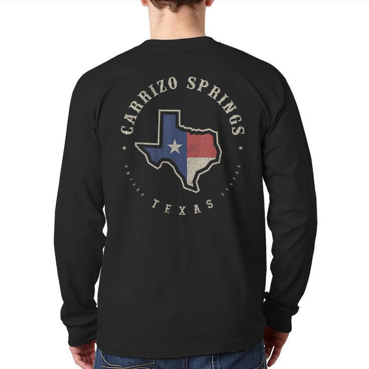 Vintage Carrizo Springs Texas State Flag Map Souvenir Back Print Long Sleeve T-shirt