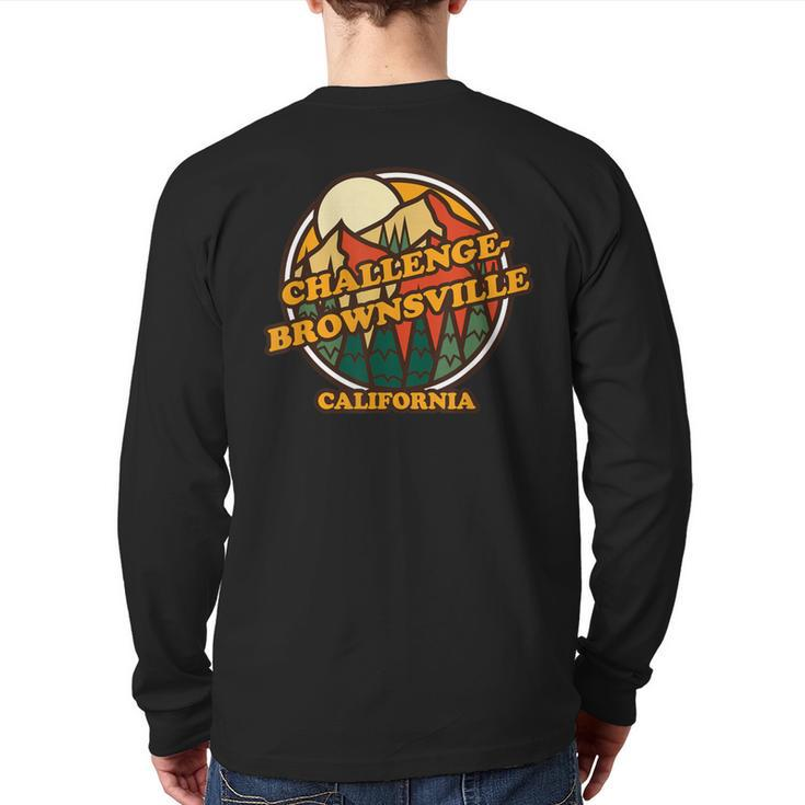 Vintage Challenge-Brownsville California Mountain Hiking Pr Back Print Long Sleeve T-shirt