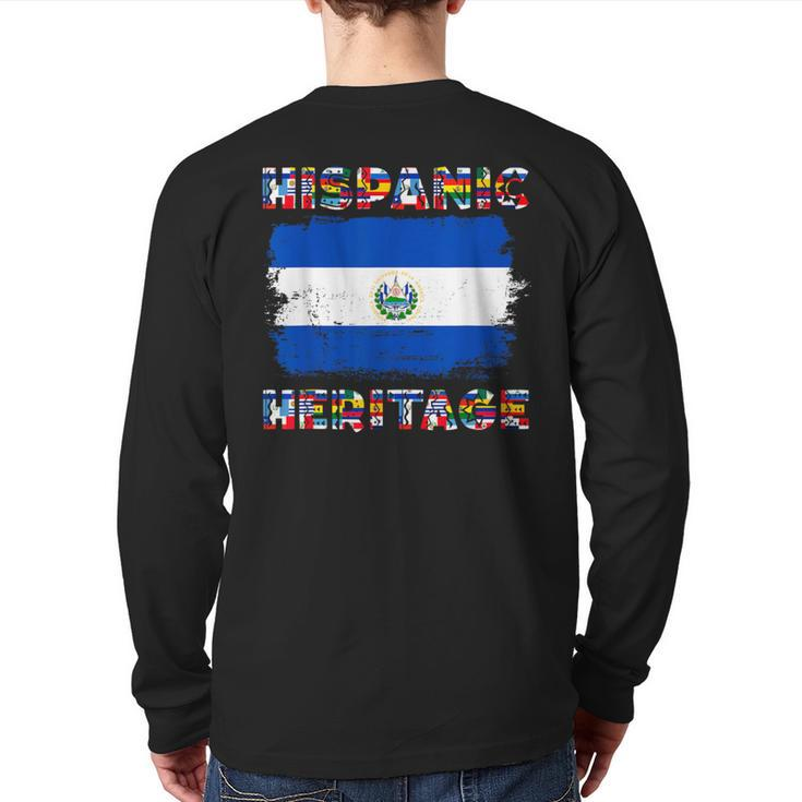 Vintage El Salvador Salvadorean Flag Hispanic Heritage Month Back Print Long Sleeve T-shirt