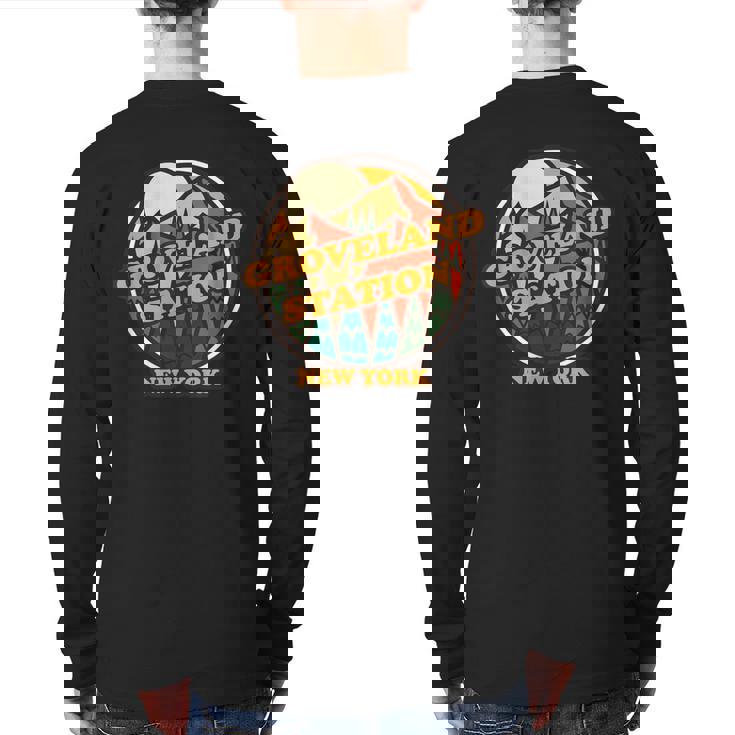 Vintage Groveland Station New York Mountain Souvenir Print Back Print Long Sleeve T-shirt
