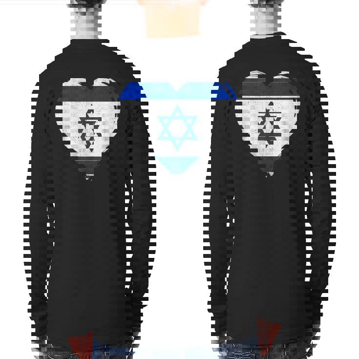 Vintage Israel Flag Heart For Israeli Back Print Long Sleeve T-shirt