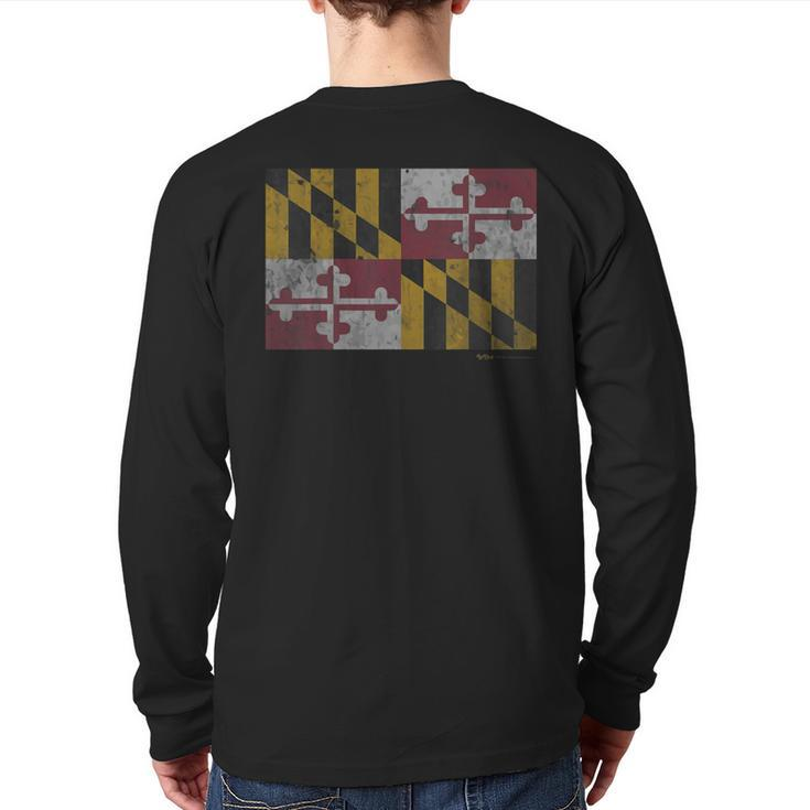 Vintage Maryland State Flag Pride T Back Print Long Sleeve T-shirt