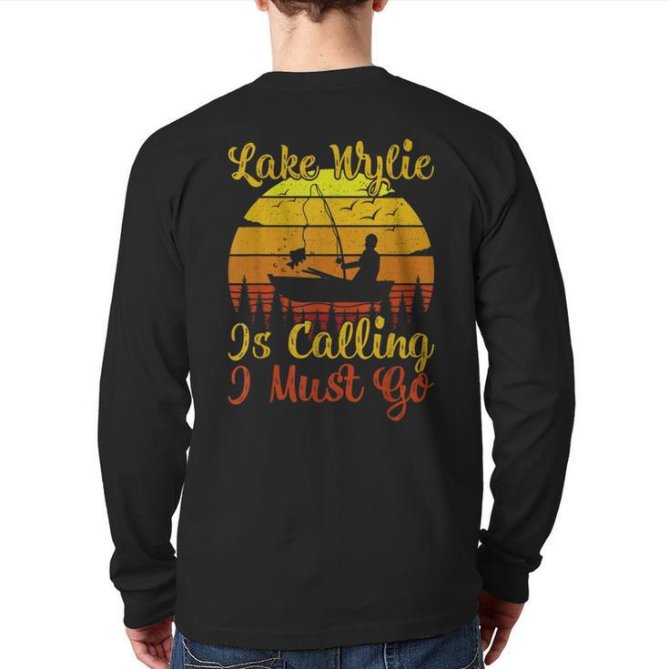 Vintage Retro Lake Wylie Is Calling I Must Go Fishing Back Print Long Sleeve T-shirt