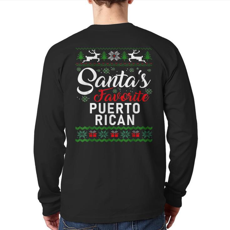 Vintage Santa Claus Favorite Puerto Rican Christmas Tree Back Print Long Sleeve T-shirt