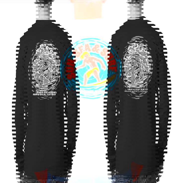 Vintage Sun Sea Surf Hermosa Beach California Retro Surfing Back Print Long Sleeve T-shirt