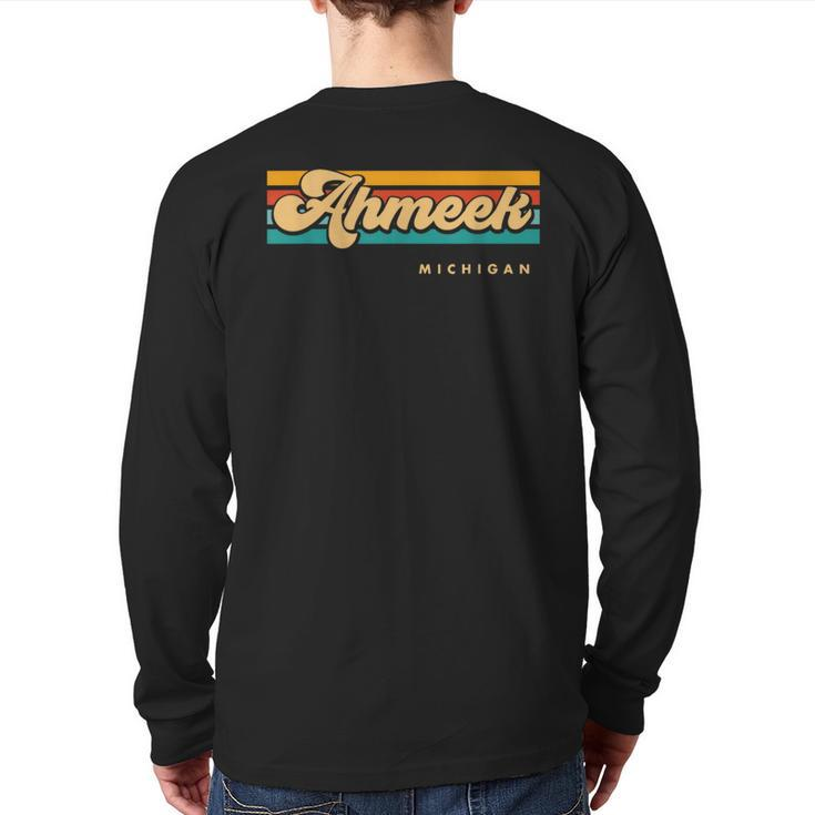 Vintage Sunset Stripes Ahmeek Michigan Back Print Long Sleeve T-shirt