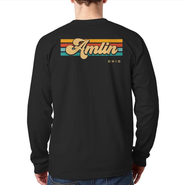 Vintage Sunset Stripes Amlin Ohio Back Print Long Sleeve T-shirt