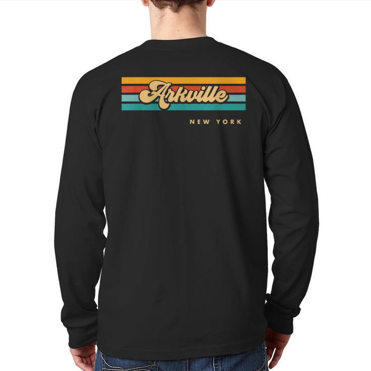 Vintage Sunset Stripes Arkville New York Back Print Long Sleeve T-shirt