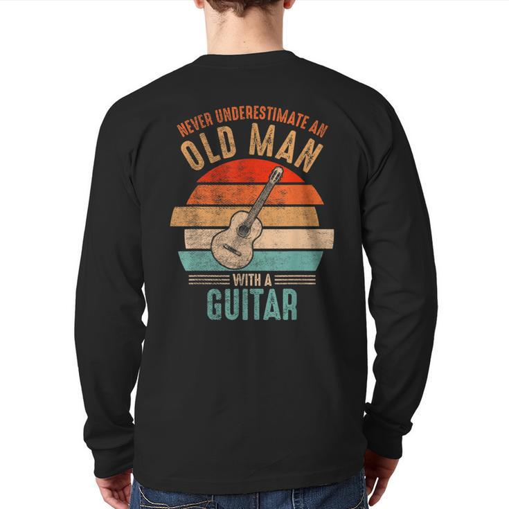 Vintage Never Underestimate An Old Man With A Guitar Back Print Long Sleeve T-shirt