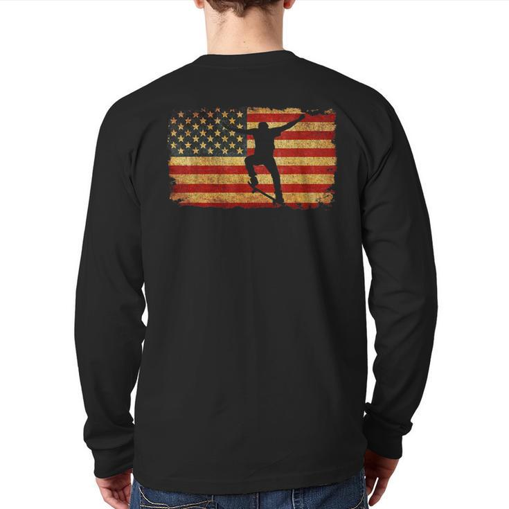 Vintage Us Flag Skateboarding T Retro Skateboard Back Print Long Sleeve T-shirt