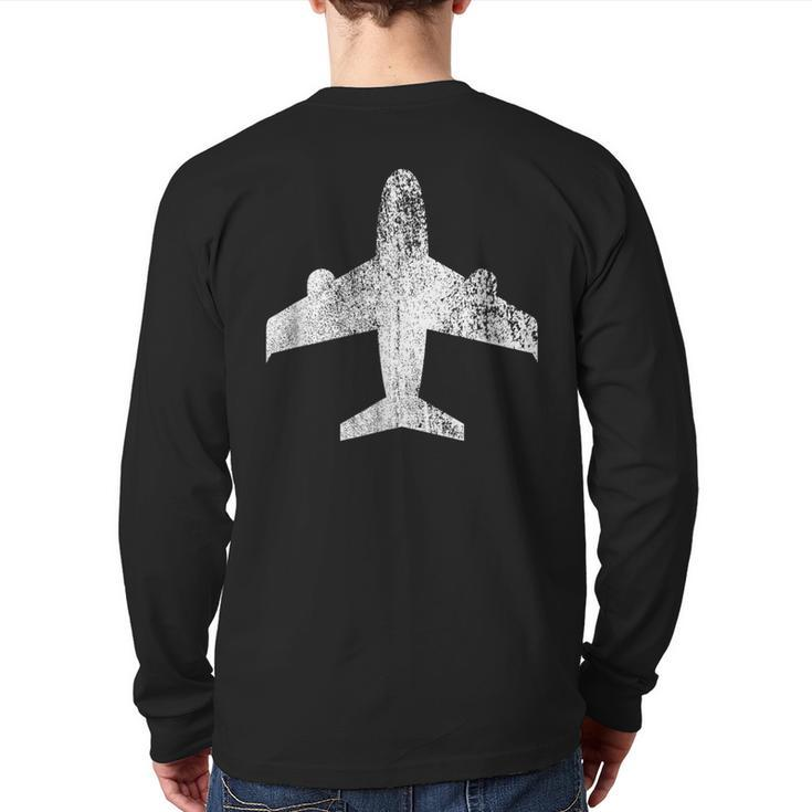Vintage White Airplane T Flying Rc Pilot Back Print Long Sleeve T-shirt