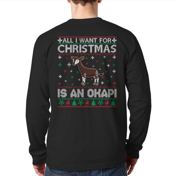 All I Want For Christmas Is An Okapi Ugly Xmas Sweater Back Print Long Sleeve T-shirt