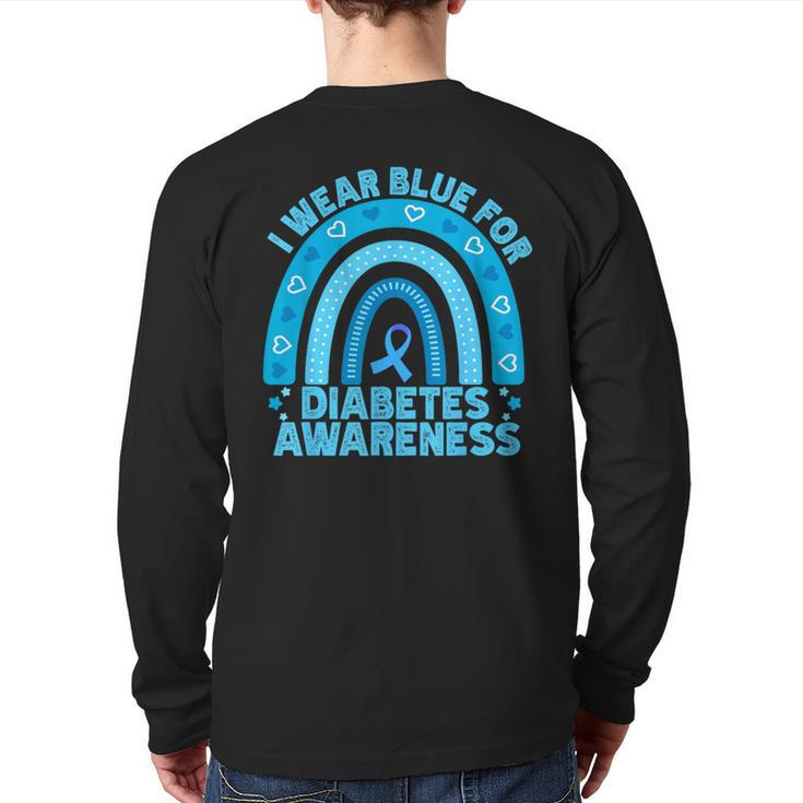 I Wear Blue For Diabetes Awareness Rainbow Diabetic Women Back Print Long Sleeve T-shirt