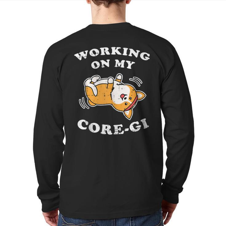 Working Core-Gi Workout Cute Black Corgi Dog Fitness Back Print Long Sleeve T-shirt