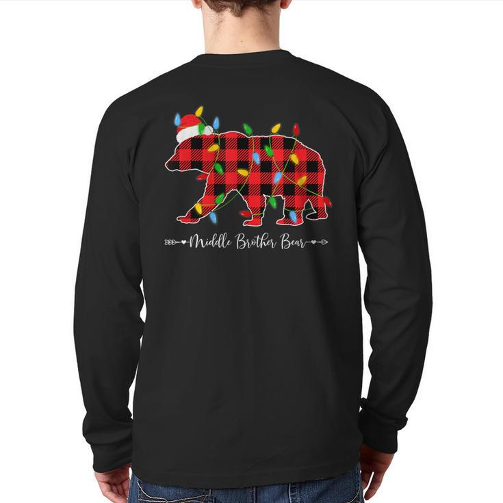Xmas Lights Ugly Sweater Santa Hat Middle Brother Bear Back Print Long Sleeve T-shirt