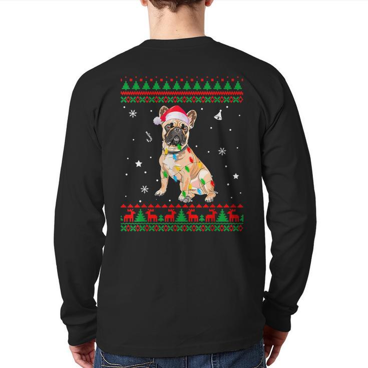 Xmas Ugly Sweater Christmas Lights French Bulldog Dog Lover Back Print Long Sleeve T-shirt
