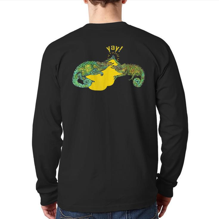 Yay High-Fiving Jackson Chameleons Awesome Animal Back Print Long Sleeve T-shirt