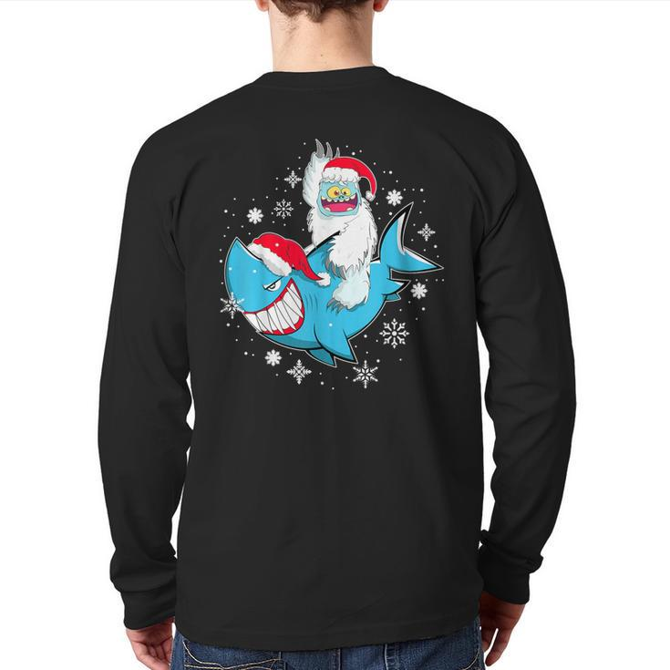 Yeti To Party Shark Santa Hat Christmas Pajama Xmas Back Print Long Sleeve T-shirt