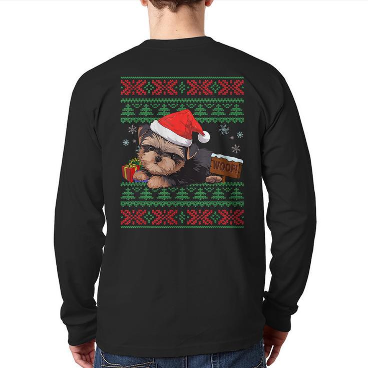 Yorkshire Terrier Dog Lover Santa Hat Ugly Christmas Sweater Back Print Long Sleeve T-shirt