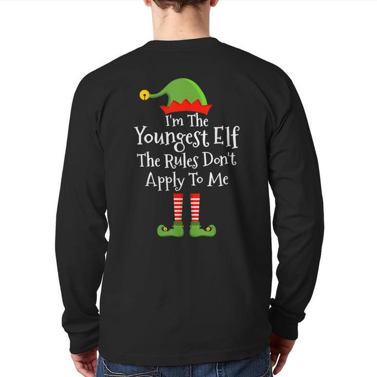 Youngest Elf Rules Don't Apply Christmas Matching Family Back Print Long Sleeve T-shirt