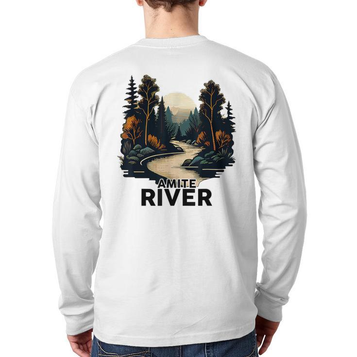 Amite River Retro Minimalist River Amite Back Print Long Sleeve T-shirt