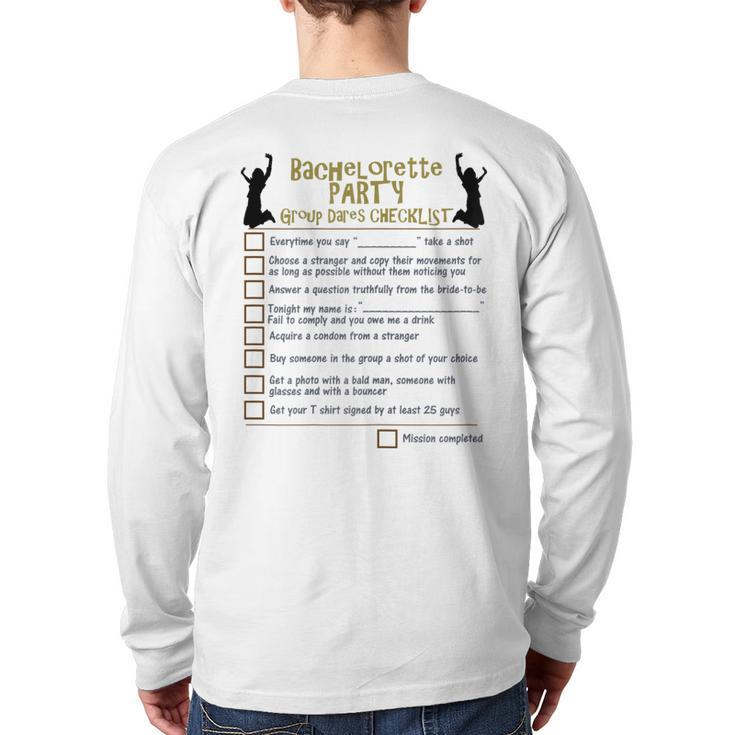 Bachelorette Party Group Dares Checklist Game Back Print Long Sleeve T-shirt