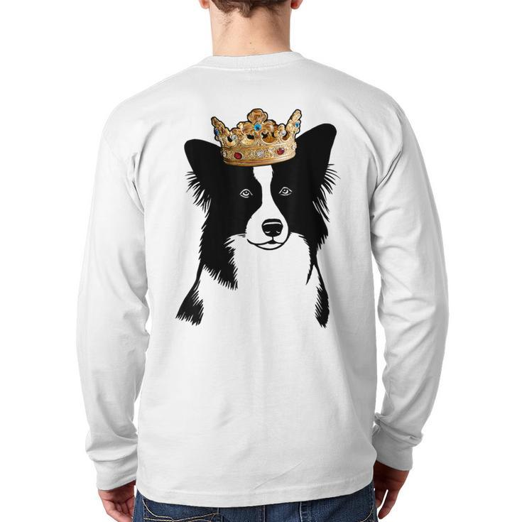 Border Collie Dog Wearing Crown Back Print Long Sleeve T-shirt