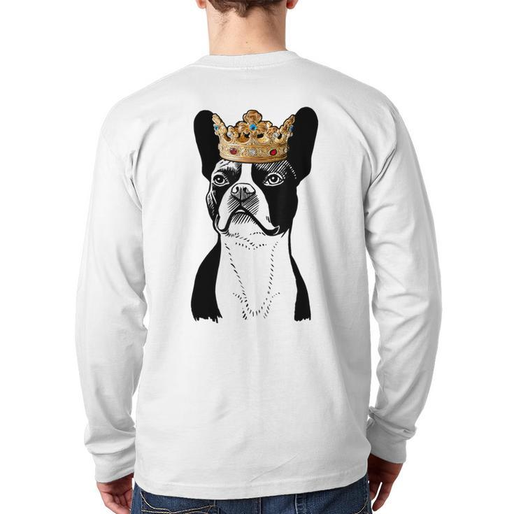 Boston Terrier Dog Wearing Crown Back Print Long Sleeve T-shirt