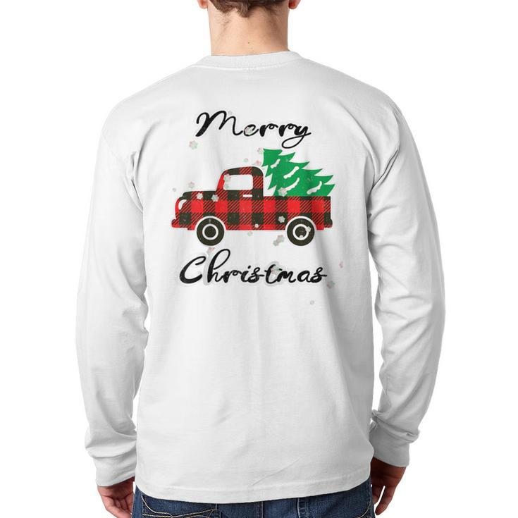 Buffalo Plaid Christmas Tree Cute Red Truck Xmas Back Print Long Sleeve T-shirt