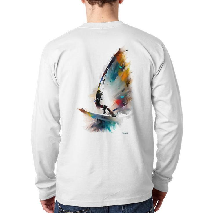 Cool Windsurfer On A Surfboard Riding The Waves Of The Ocean Back Print Long Sleeve T-shirt