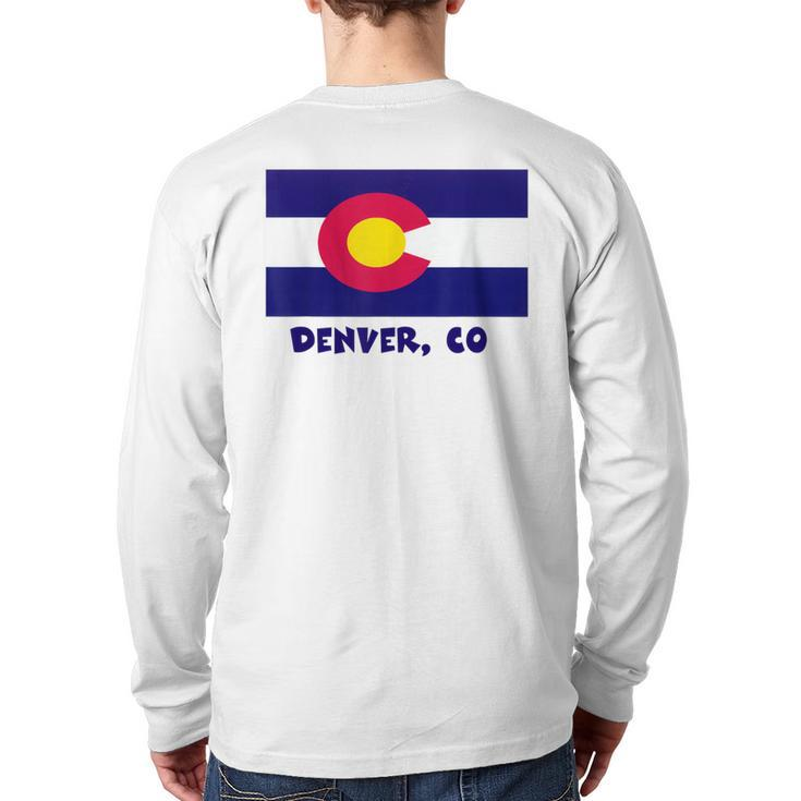 Denver Colorado Usa Flag Souvenir Back Print Long Sleeve T-shirt