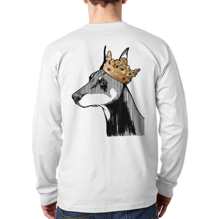 Doberman Pinscher Dog Wearing Crown Back Print Long Sleeve T-shirt