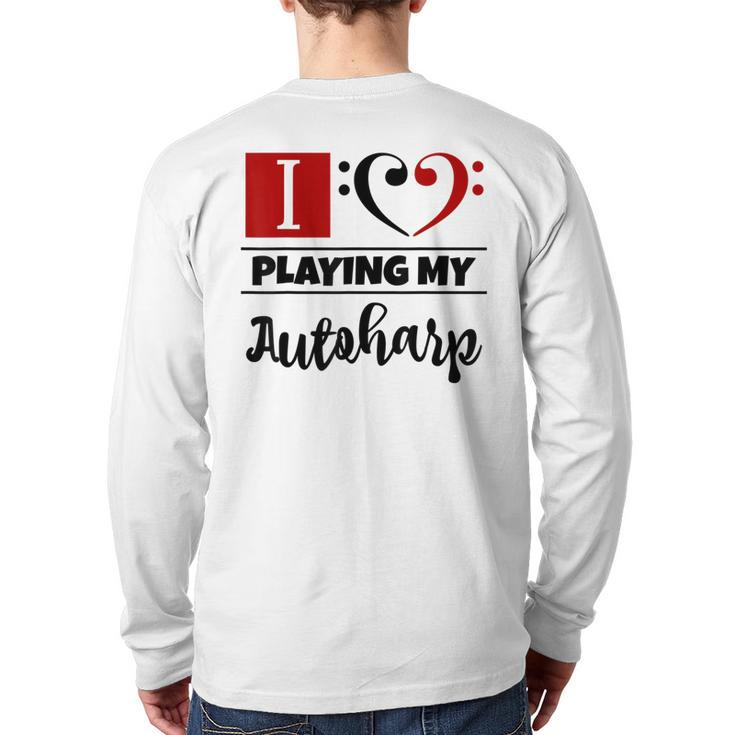 Double Bass Clef Heart I Love Playing My Autoharp Musician Back Print Long Sleeve T-shirt