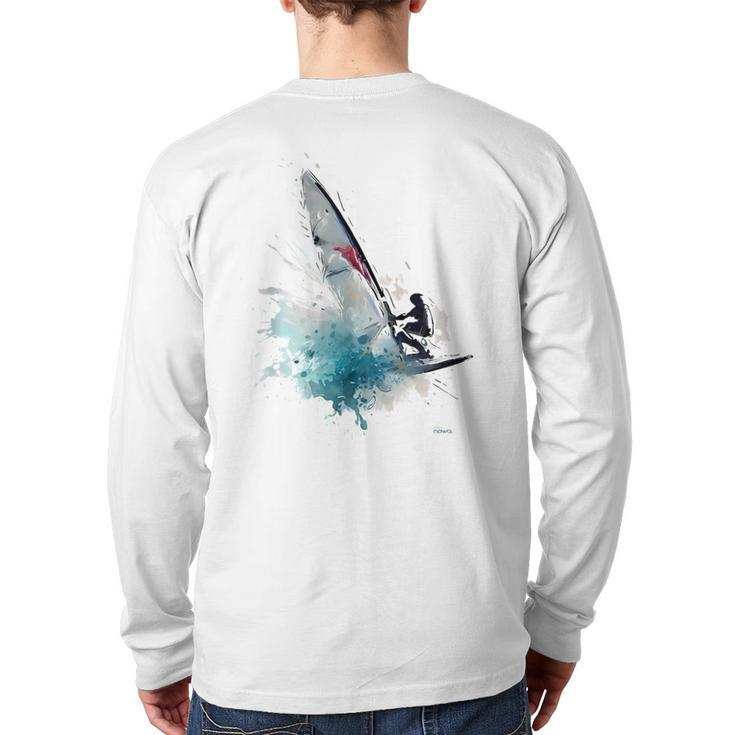 Fun Windsurfing On A Surfboard Riding The Waves Of The Ocean Back Print Long Sleeve T-shirt