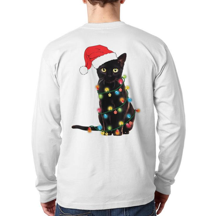 Black Cat Christmas Light Cat Lover Christmas Back Print Long Sleeve T-shirt
