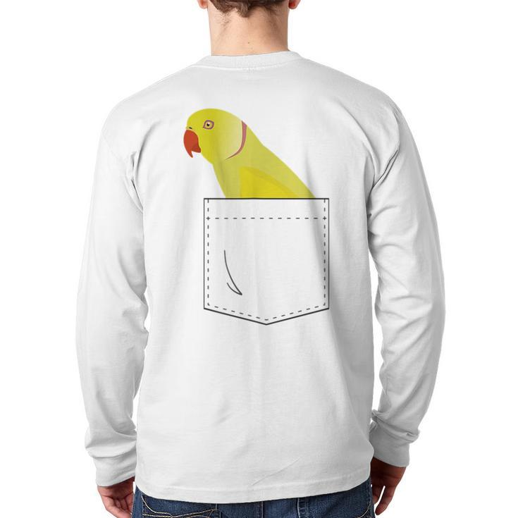 Indian Ringneck Parakeet Parrot Fake Pocket Back Print Long Sleeve T-shirt