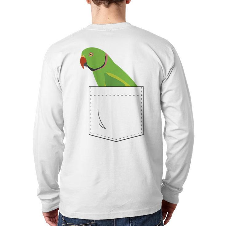 Indian Ringneck Parakeet Parrot Male Fake Pocket Back Print Long Sleeve T-shirt