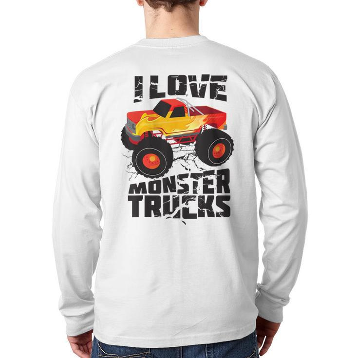 I Love Monster Trucks Cute Bigfoot Trucks Back Print Long Sleeve T-shirt