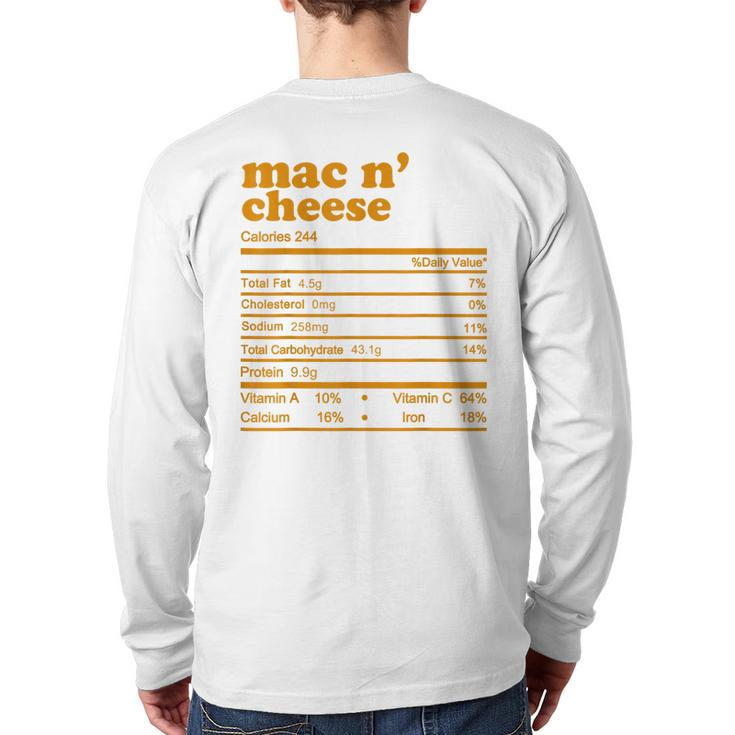Mac And Cheese Nutrition Facts 2021 Thanksgiving Nutrition Back Print Long Sleeve T-shirt
